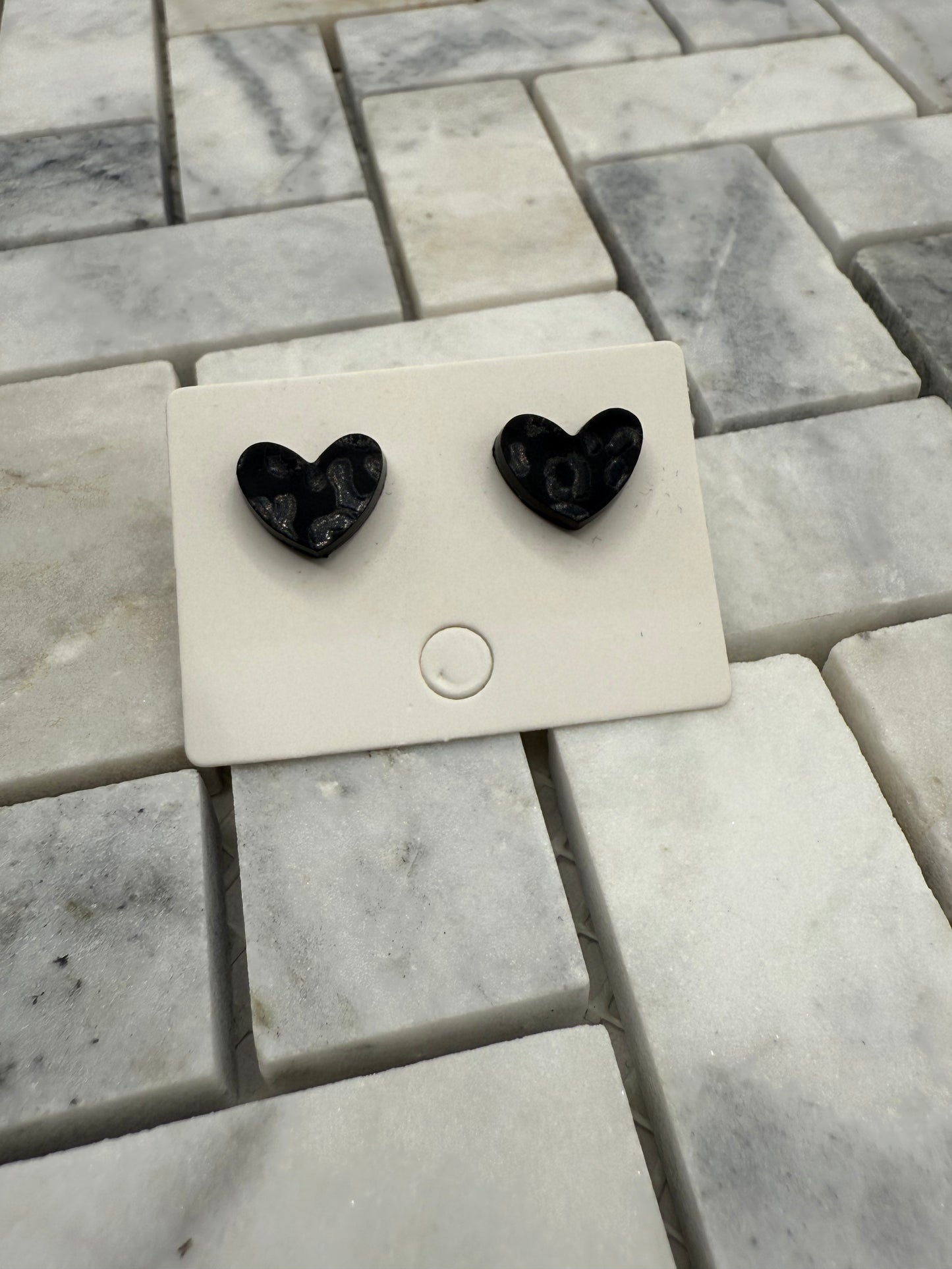 Black Leopard Heart Earring Studs