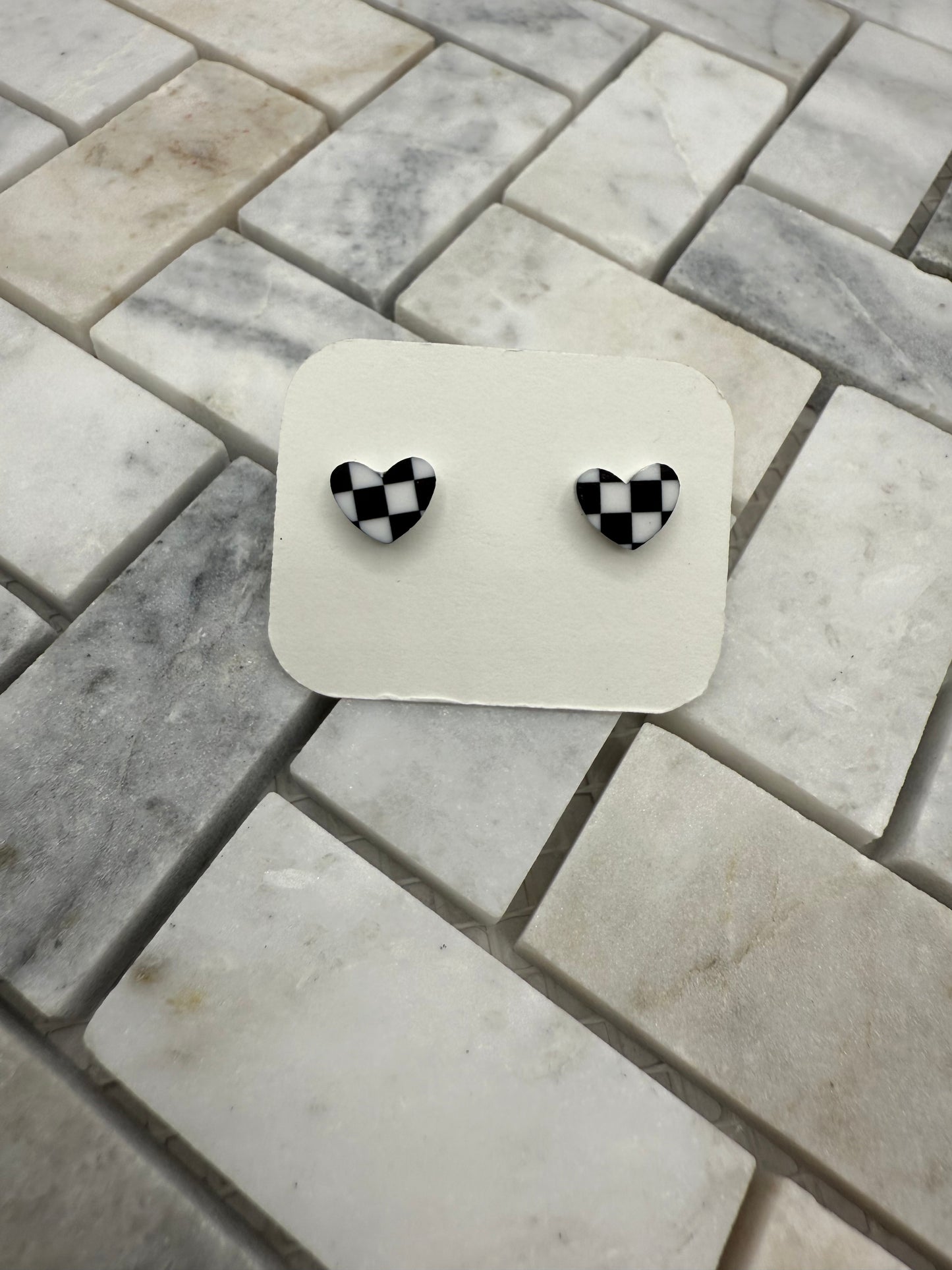 Checkered Heart Earring Studs