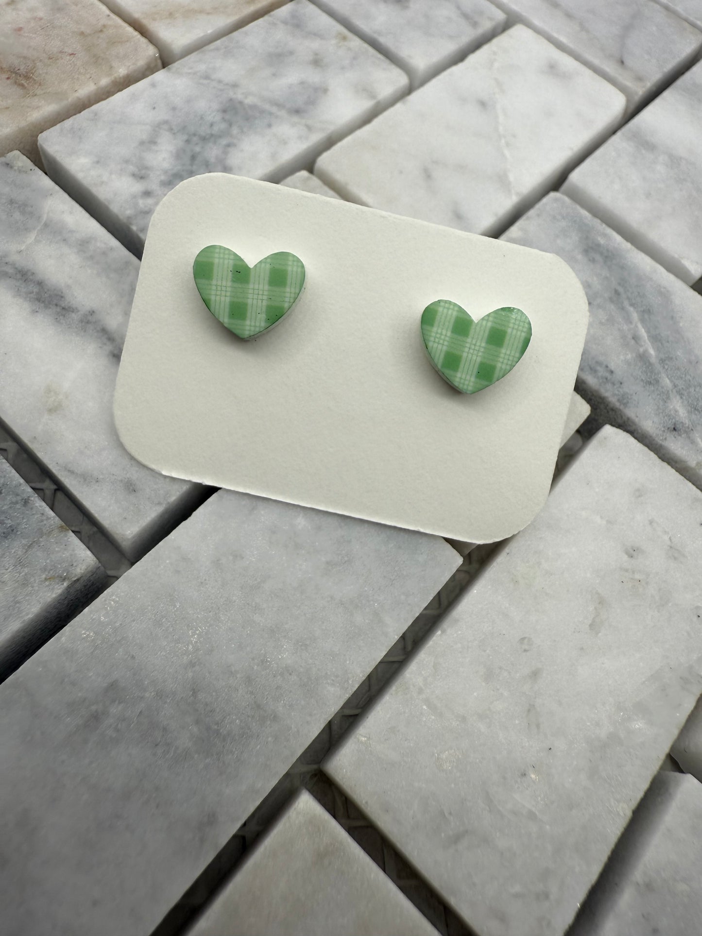 Green Palaka Heart Earring Studs
