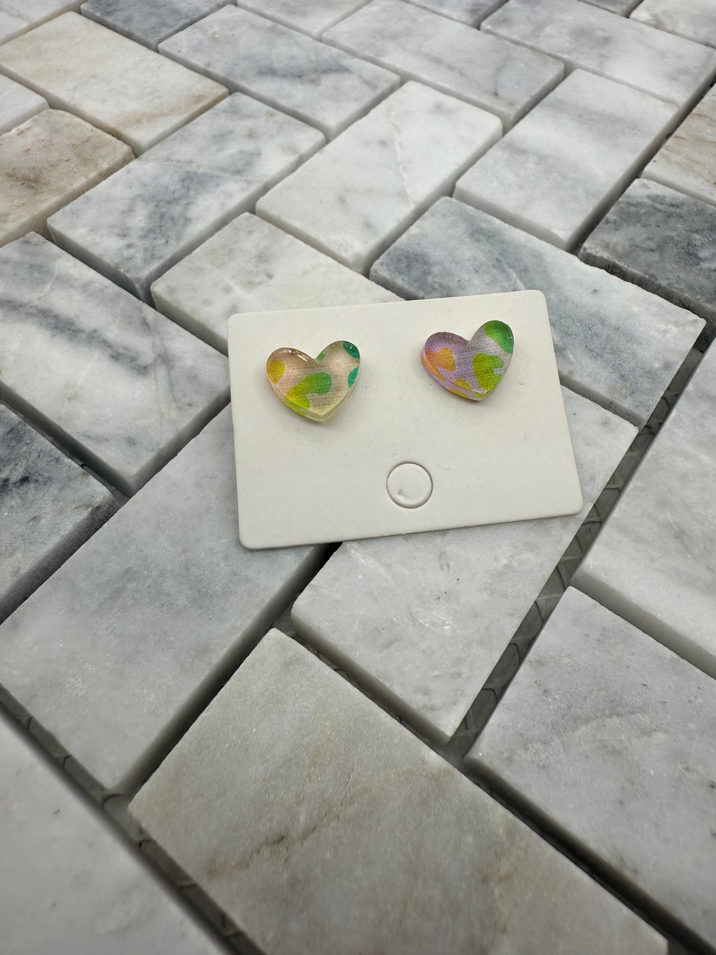Rainbow Leopard  Heart Earring Studs