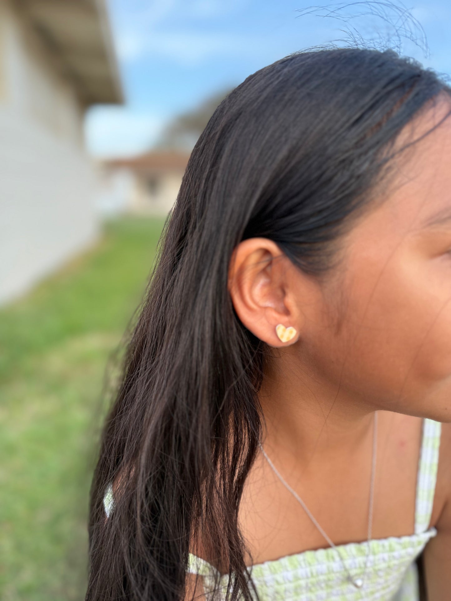 Yellow Palaka Heart Earring Studs